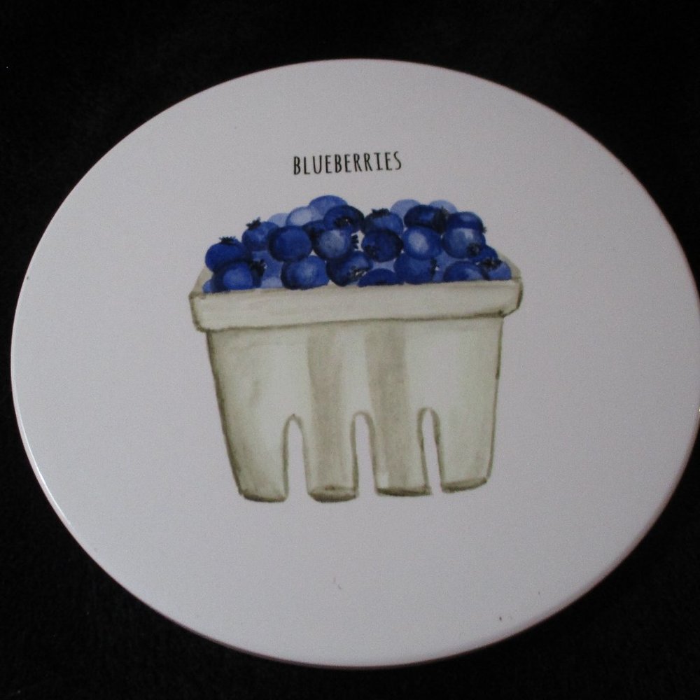 Red Shed Round Ceramic Berry Trivet Blueberries NEW